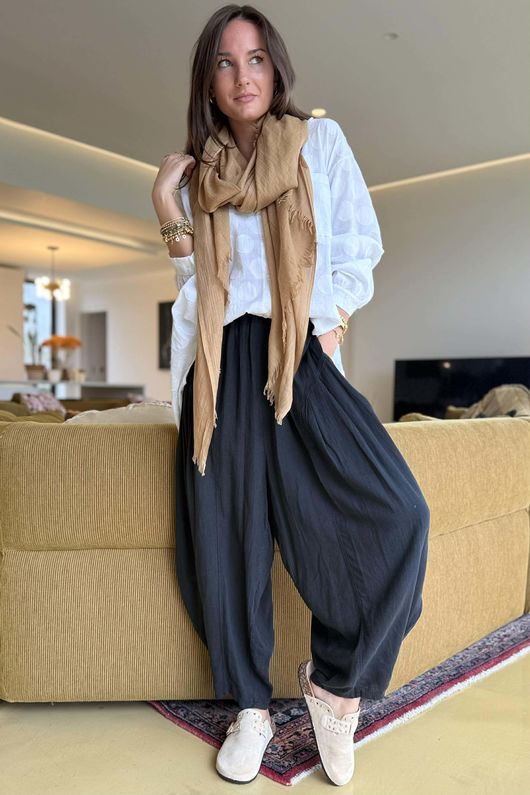 Noa Linen Blend Sia Barrel Trouser Black